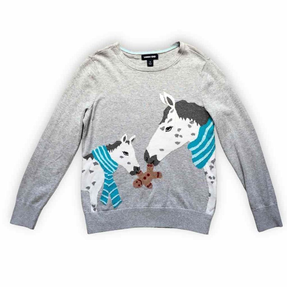 Lands’ End Size S Horse Equestrian Christmas Holiday Sweater Gingerbread man